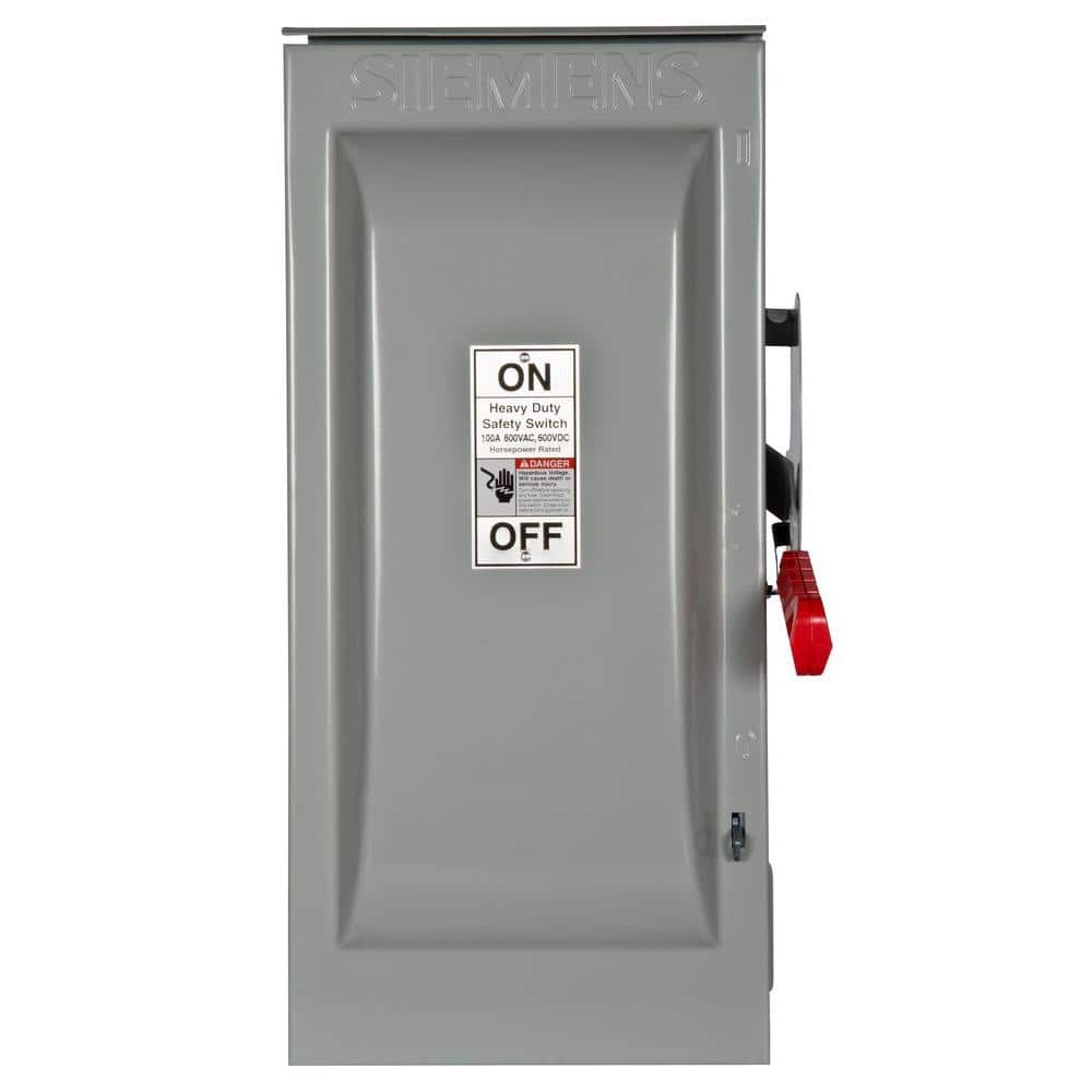 Siemens Heavy Duty 100 Amp 600-Volt 3-Pole Outdoor Non-Fusible Safety Switch, model HNF363R, product label detail