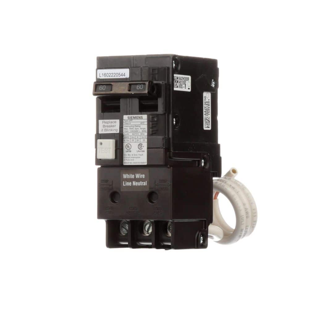 Siemens QPF 2-Pole GFCI Circuit Breaker, model QF260AP, product label detail
