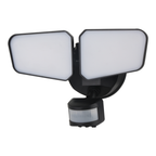 Black two-head LED security floodlight with motion sensor