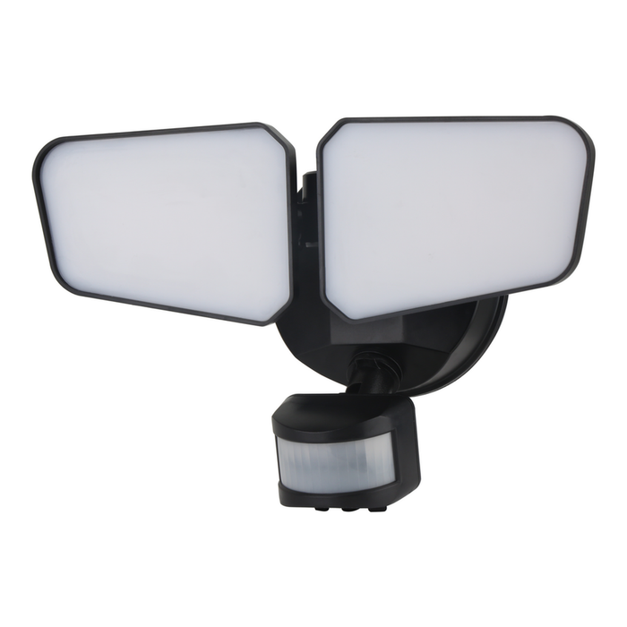 Black two-head LED security floodlight with motion sensor