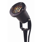 Black louvered directional landscape light, close-up view