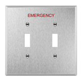 Enerlites Toggle Switch Two-Gang Emergency Metal Wall Plate, Mid-Size