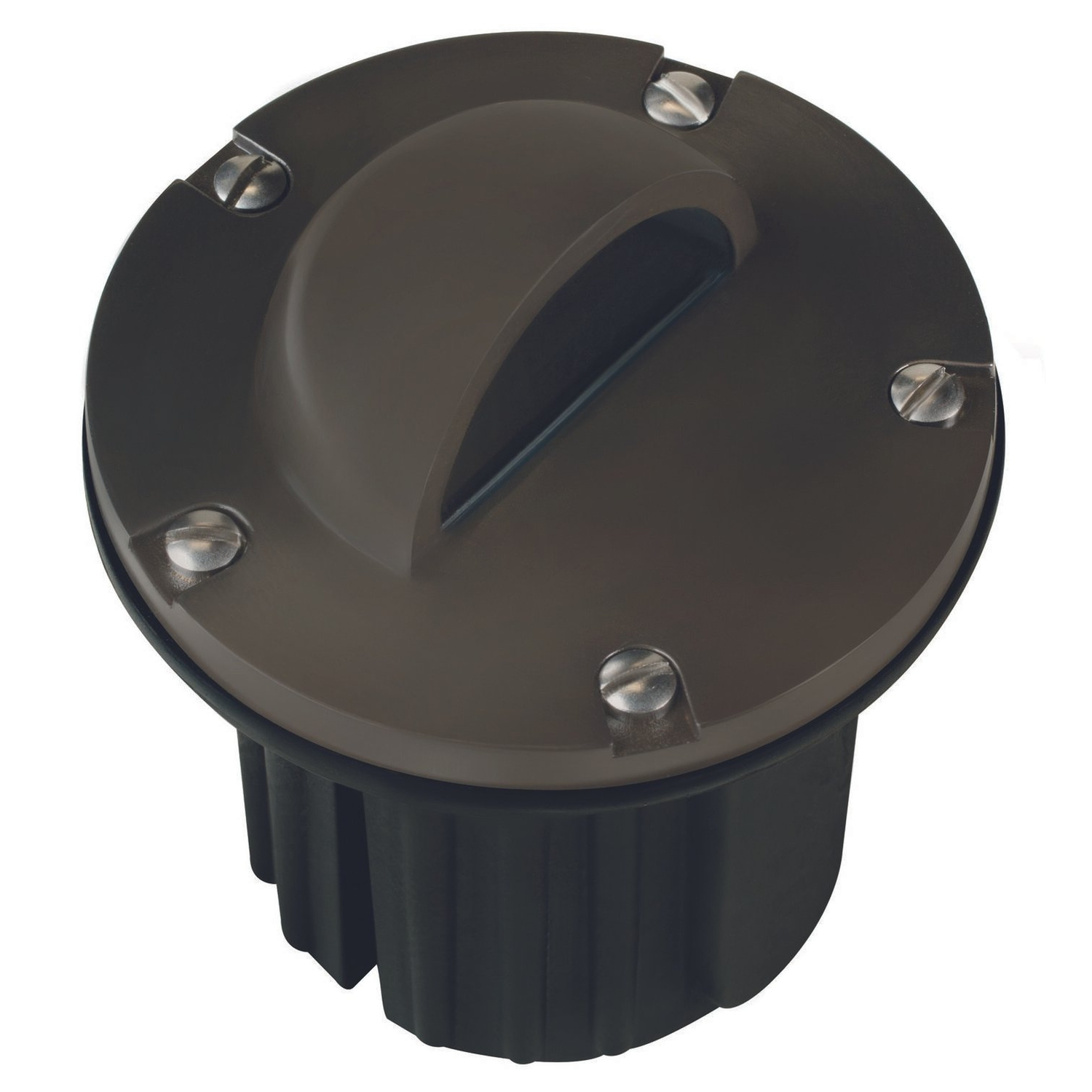 Gun metal half-moon hooded round well light