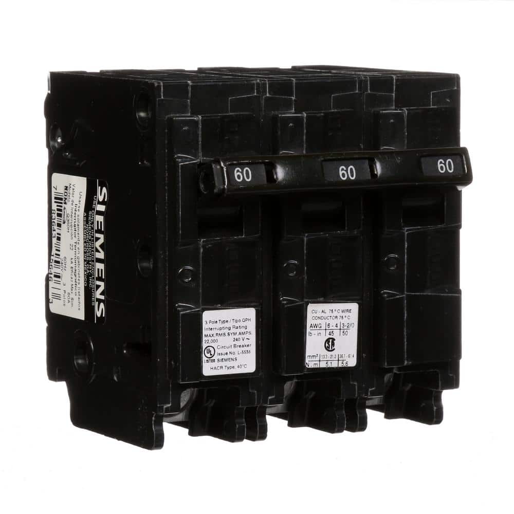 Siemens Type QPH Three-Pole 22kA Circuit Breaker, model Q350H, product label detail, image 7