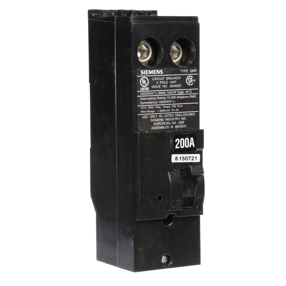 Siemens 200 Amp 2-Pole 10kA Type QN Reverse Handle Main Breaker, model QN2200R, product label detail, image 3