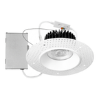 White round trimless recessed downlight with wide plaster-in flange and junction box
