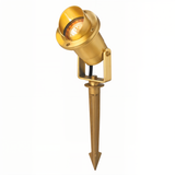 Natural brass hooded directional landscape light, full fixture view