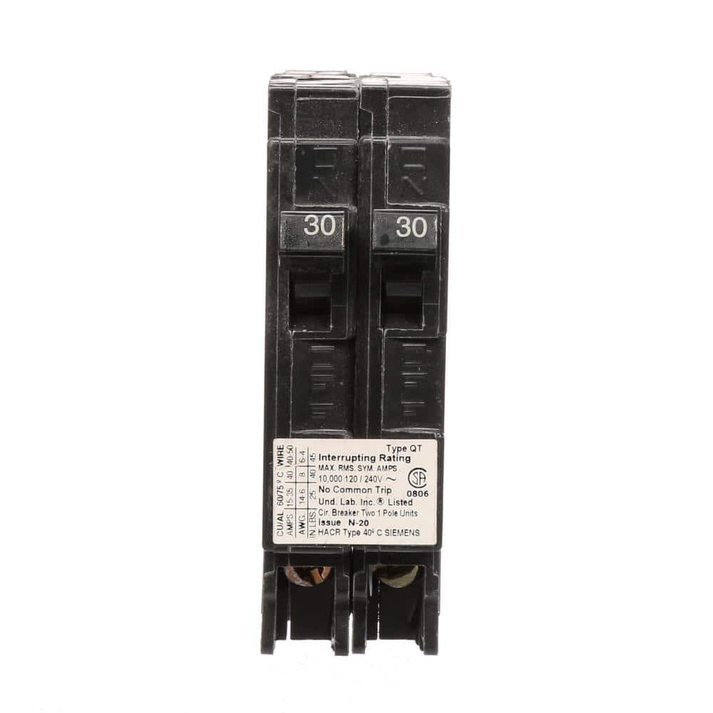 Siemens Type QT Tandem Non-Current Limiting Circuit Breaker, model Q3030NC, product label detail