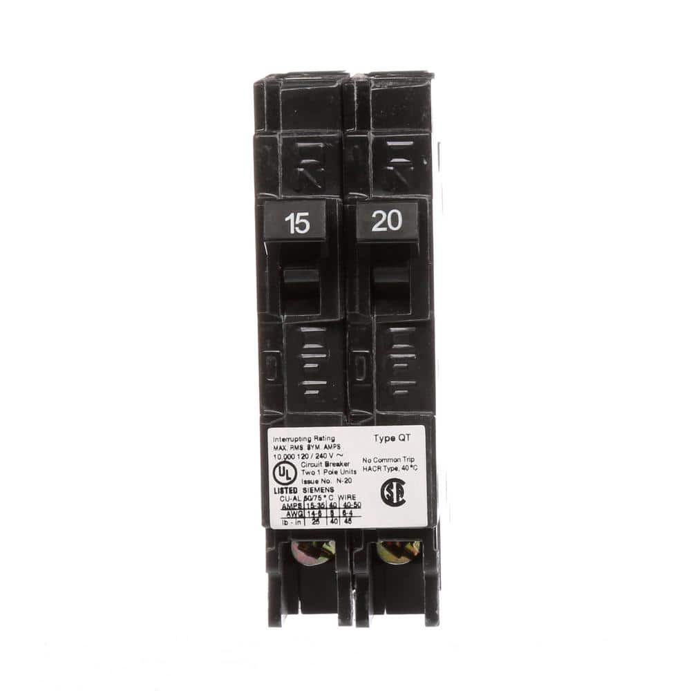 Siemens Type QT Tandem Non-Current Limiting Circuit Breaker, model Q1520NC, product label detail