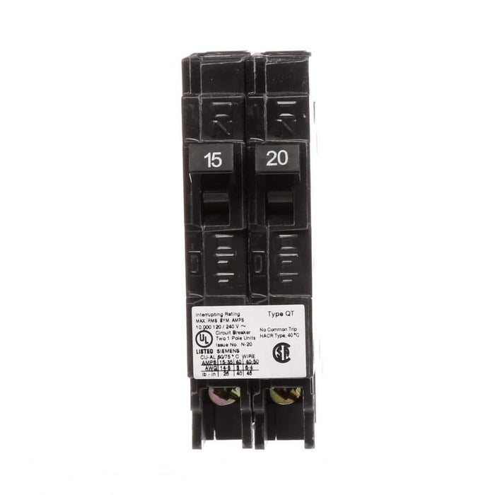 Siemens Type QT Tandem Non-Current Limiting Circuit Breaker, model Q1520NC, product label detail