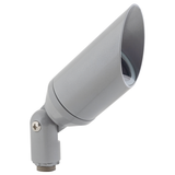 Silver-finish hooded directional bullet landscape light, alternate angled view