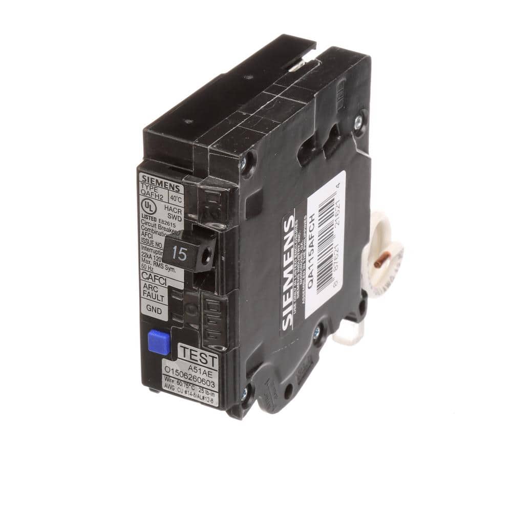 Siemens 1-Pole Combination AFCI Circuit Breaker, model QA120AFCP, product label detail, image 17
