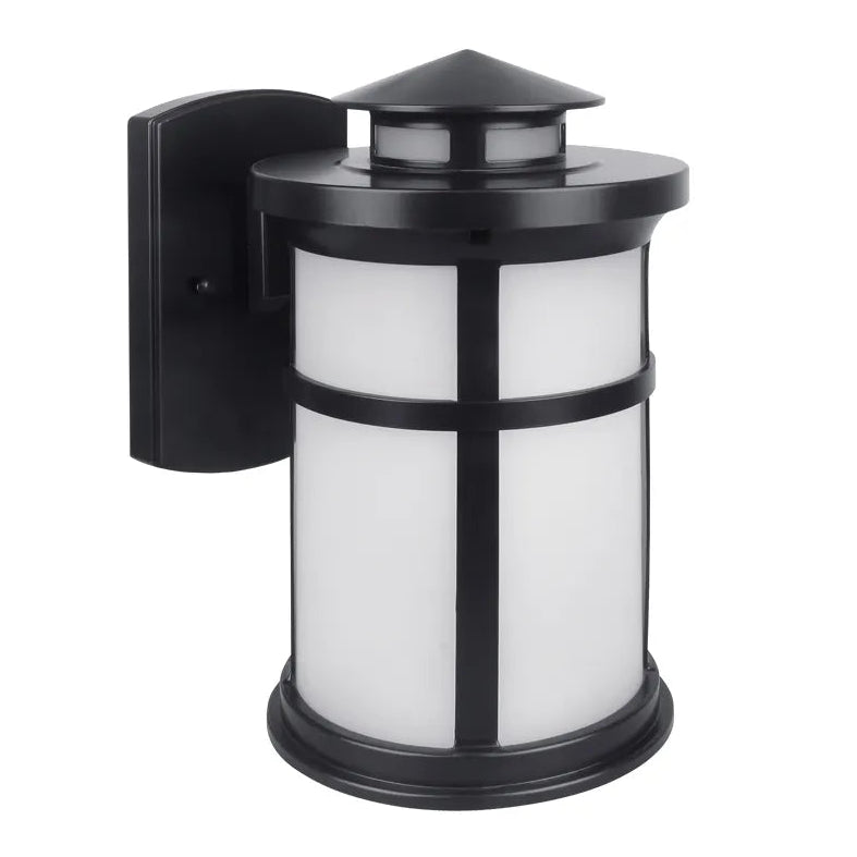 Black-appearing cylindrical wall lantern perspective; finish differs visually from spec photograph