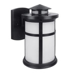 Black-appearing cylindrical wall lantern perspective; finish differs visually from spec photograph