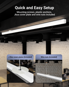 Directly plug and play to your ceiling or suspend from the included hanging chains for bright light in garages, basements, warehouses, and storage areas.