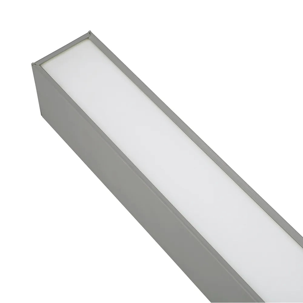 Silver architectural linear pendant diffuser close-up