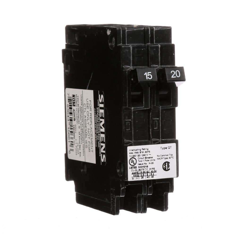 Siemens Type QT Tandem Non-Current Limiting Circuit Breaker, model Q2020NCU, product label detail, image 14