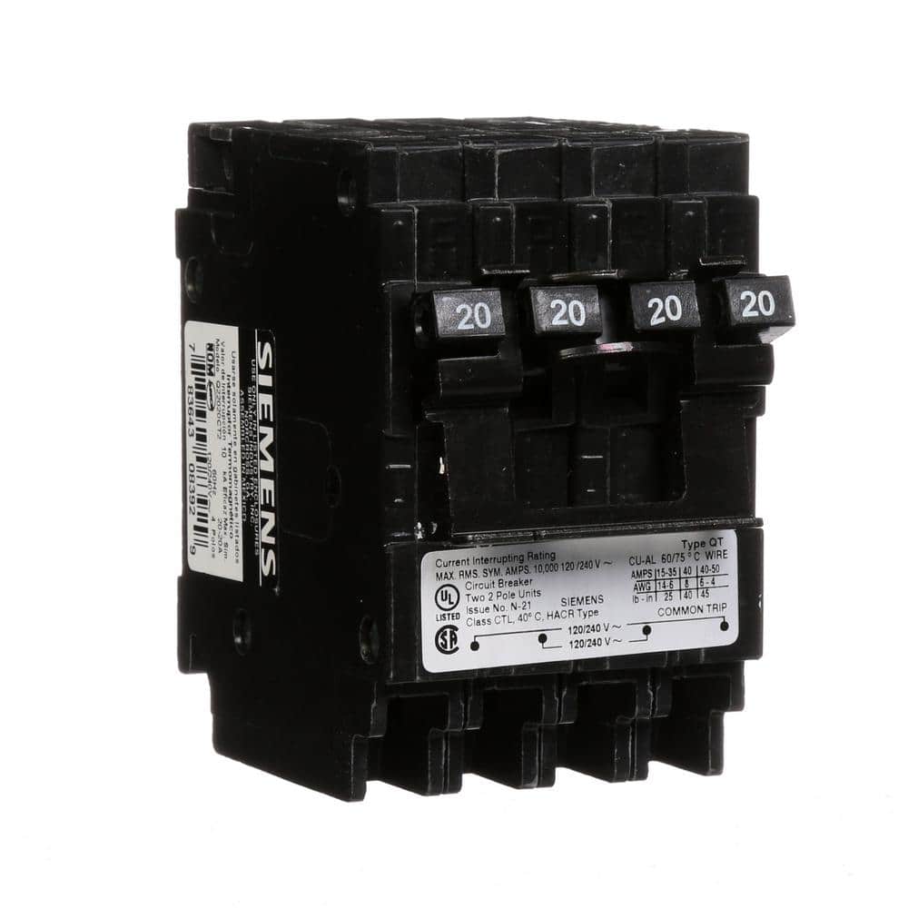 ORIGINAL : Siemens Type QT Quadplex Circuit Breaker, model Q22020CT2, product label detail, image 3