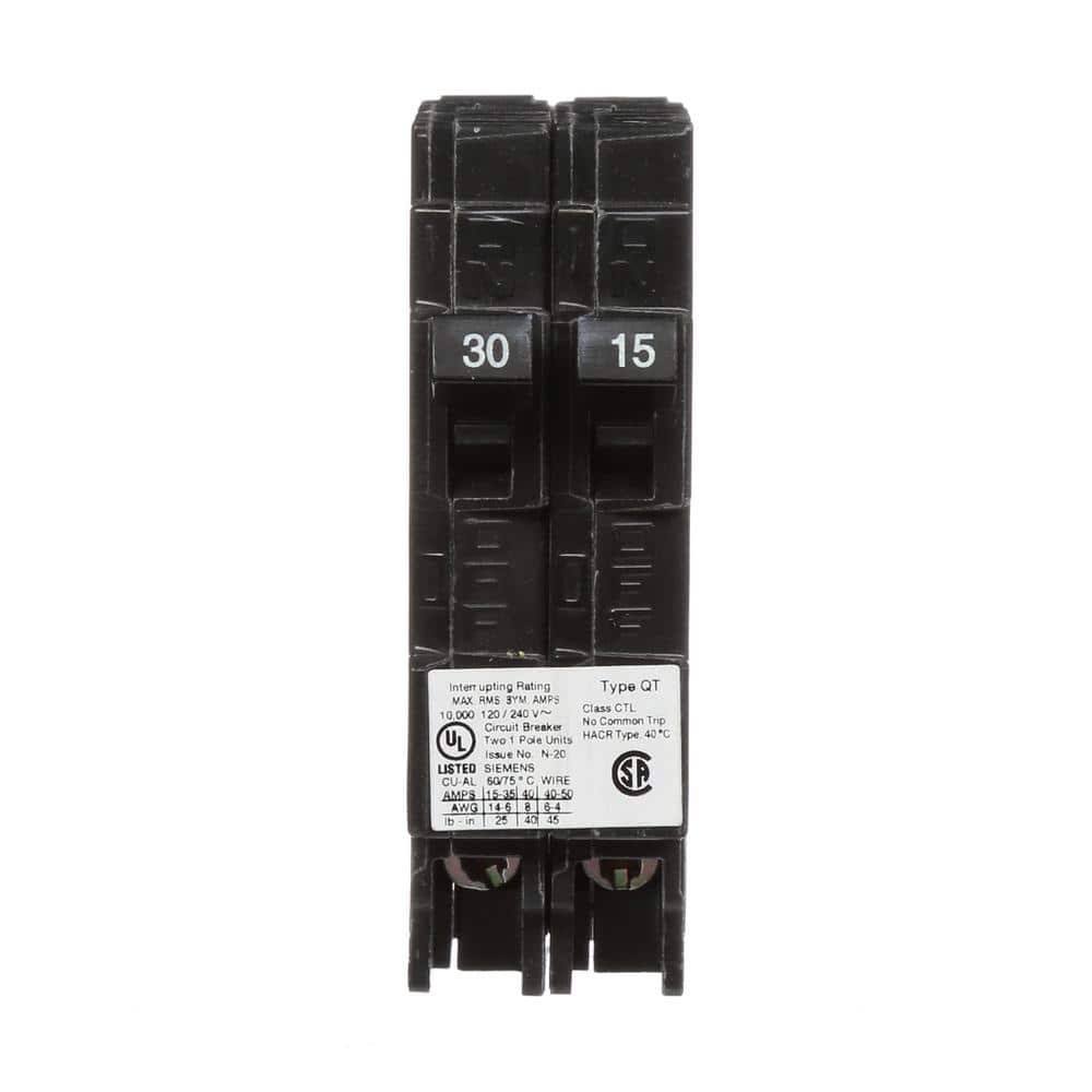 Siemens Type QT Tandem Circuit Breaker, model Q3015, product label detail