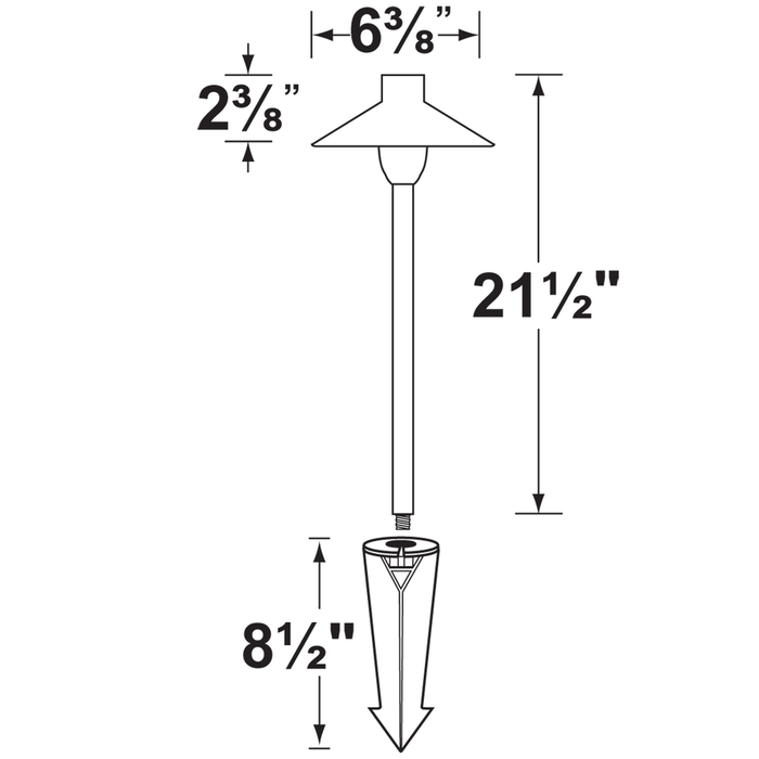Dimension diagram for 6.5 inch brass umbrella path light