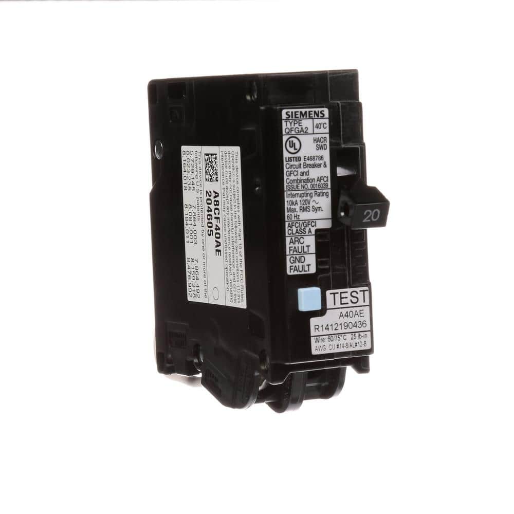 Siemens 1-Pole Dual Function AFCI/GFCI Circuit Breaker, model Q120DFP, product label detail, image 4