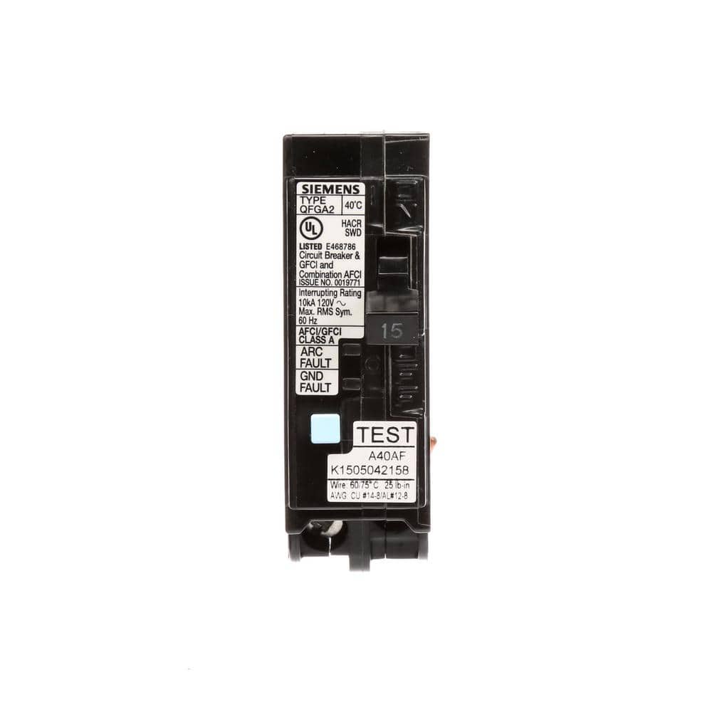 Siemens 1-Pole Dual Function AFCI/GFCI Circuit Breaker, model Q115DFP, product label detail