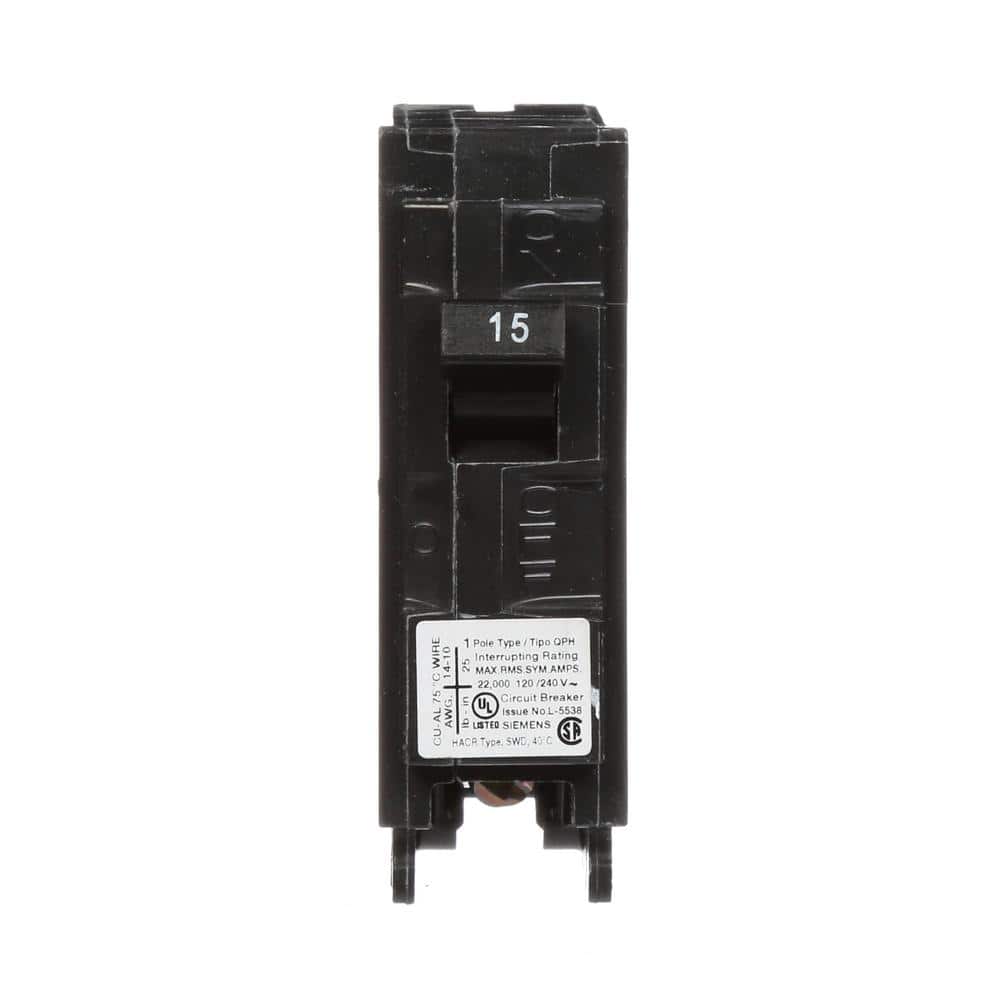 Siemens Type QPH Single-Pole 22kA Circuit Breaker, model Q115H, product label detail, image 1