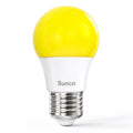 The Sunco A15 LED Yellow Bug Light is an 8W bulb with a yellow hue that naturally deters bugs with no pesticides needed. Bugs are more attracted to cool or blue tone lights. This warm, yellow bulb also functions as a cozy night light. The warmth of its sunset feeling helps reset your body’s natural, circadian rhythms. Features an E26 base to fit in most household fixtures. Damp Rated and great for porches and entryways where bugs might attempt to gather around lights.