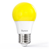 The Sunco A15 LED Yellow Bug Light is an 8W bulb with a yellow hue that naturally deters bugs with no pesticides needed. Bugs are more attracted to cool or blue tone lights. This warm, yellow bulb also functions as a cozy night light. The warmth of its sunset feeling helps reset your body’s natural, circadian rhythms. Features an E26 base to fit in most household fixtures. Damp Rated and great for porches and entryways where bugs might attempt to gather around lights.
