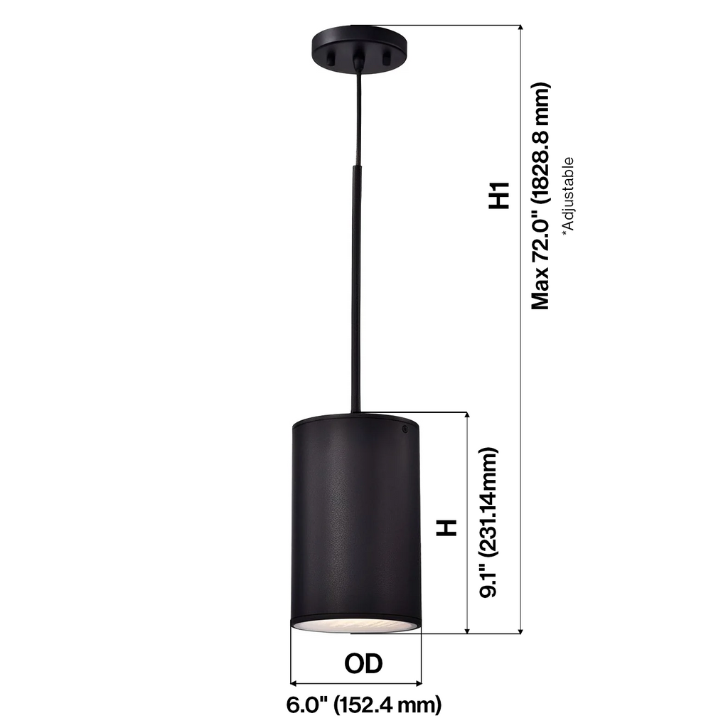 6" Black Finish Cylinder LED Pendant Light, P5048D Series