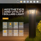 Dark Bronze LED Bollard Light, 24 Inch, Crowned Top, 24W/15W/12W, Selectable Wattage & CCT, 3000 Lumens