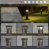 Dark Bronze LED Bollard Light, 24 Inch, Crowned Top, 24W/15W/12W, Selectable Wattage & CCT, 3000 Lumens