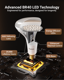 Sunco's BR40 LEDs are a sustainable choice by offering a longer lifetime than traditional bulbs (halogen, incandescent, fluorescent) and reduced relamping costs.