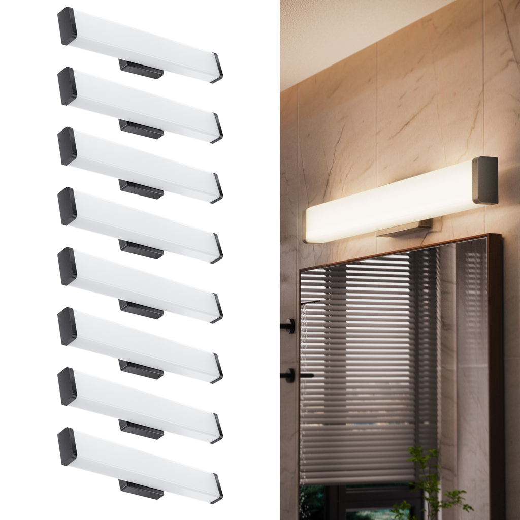LED Rectangular Black Vanity Light Bar, 24" Wide, Selectable CCT
