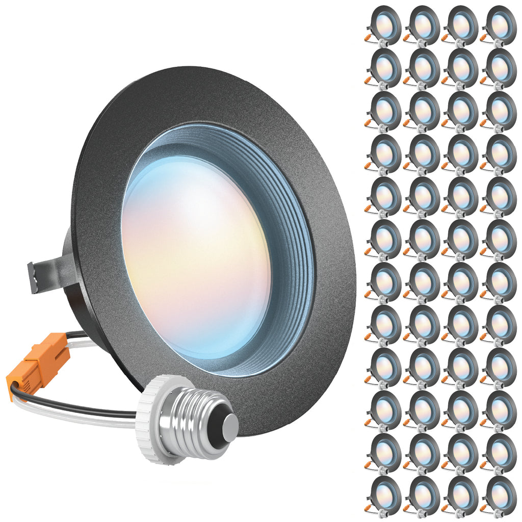 Recessed LED Retrofit Lighting, 4 Inch, Baffle, Black Trim, Selectable CCT, 600 Lumens