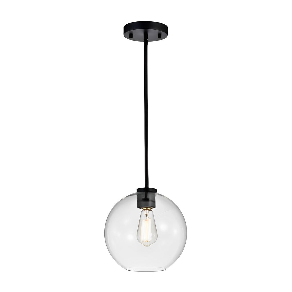 8W Modern 1 Light Mini Pendant Light Fixture with Glass Shade - Adjustable Hanging Ceiling Light for Kitchen & Living Room - Dimmable - Black Finish