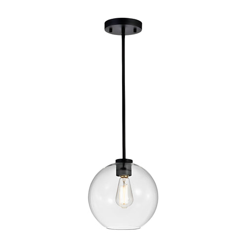 8W Modern 1 Light Mini Pendant Light Fixture with Glass Shade - Adjustable Hanging Ceiling Light for Kitchen & Living Room - Dimmable - Black Finish