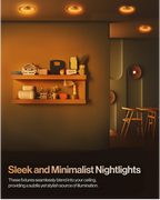 Warm amber nightlights blending into a ceiling for soft, minimalist ambient illumination.