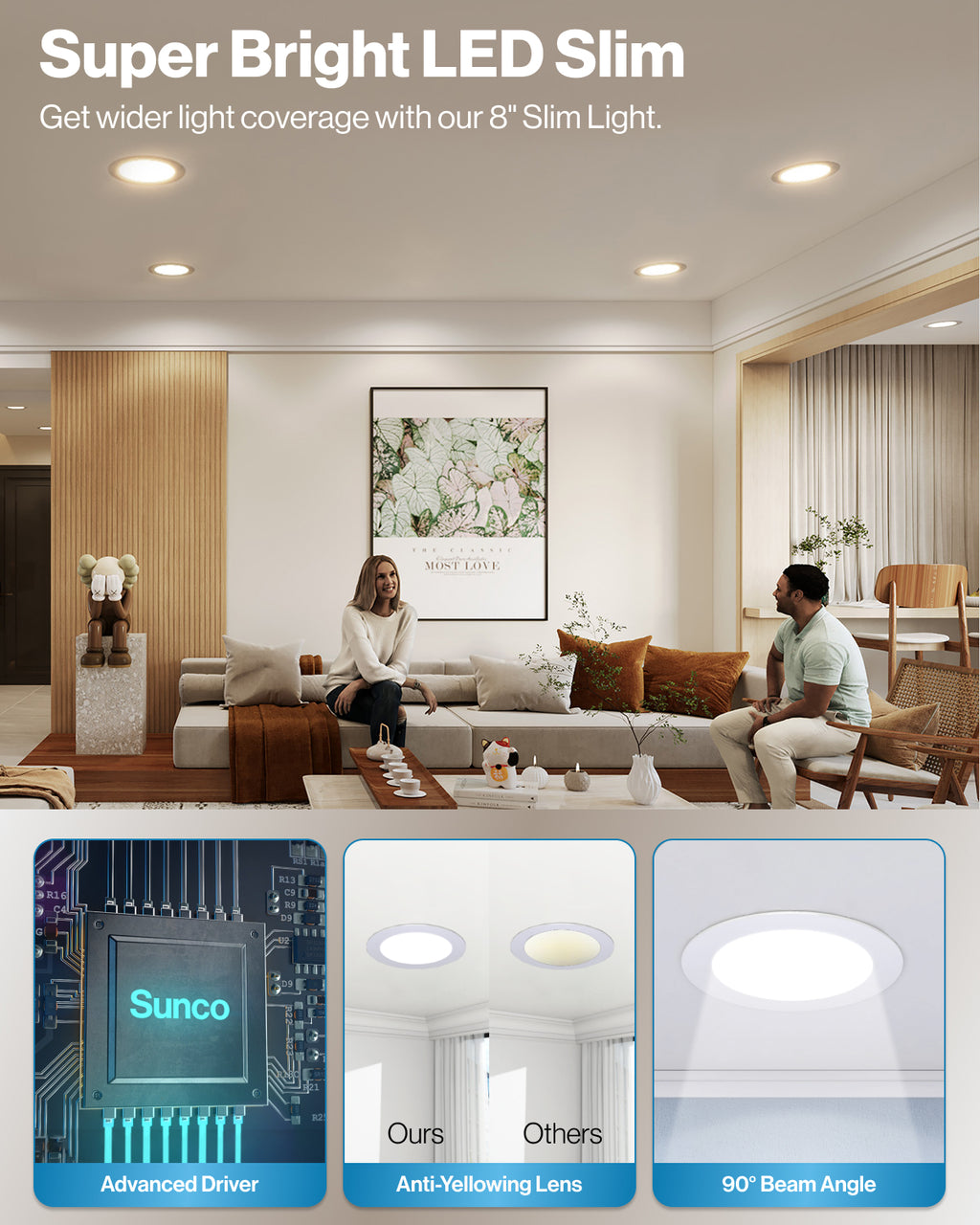 Recessed LED Lighting, 8 Inch, Slim, Wafer Thin, Selectable CCT, 1350 Lumens