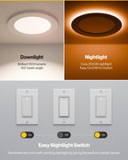 Recessed LED Lighting, 6 Inch, Night Light, Slim, Wafer Thin, Selectable CCT, 1500 Lumens