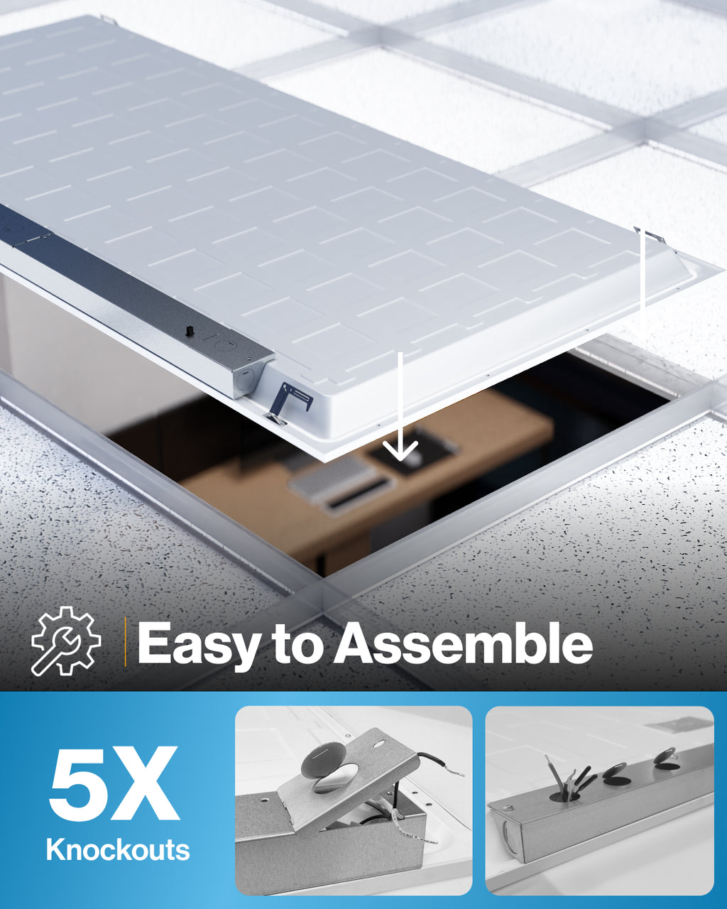 LED Ceiling Panel Light, 50W/40W/30W, 2x4, Selectable Wattage & CCT, 6500 Lumens