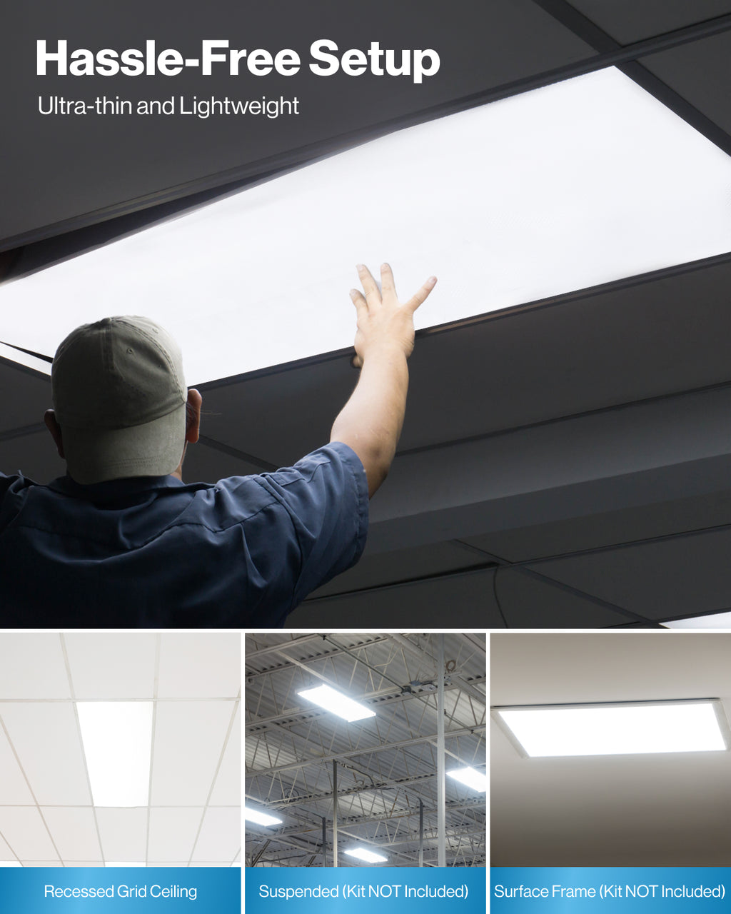 LED Ceiling Panel Light with Battery Backup, 72W/60W/50W/40W/30W, 2x4, 9000 Lumens (Sensor Receptacle)