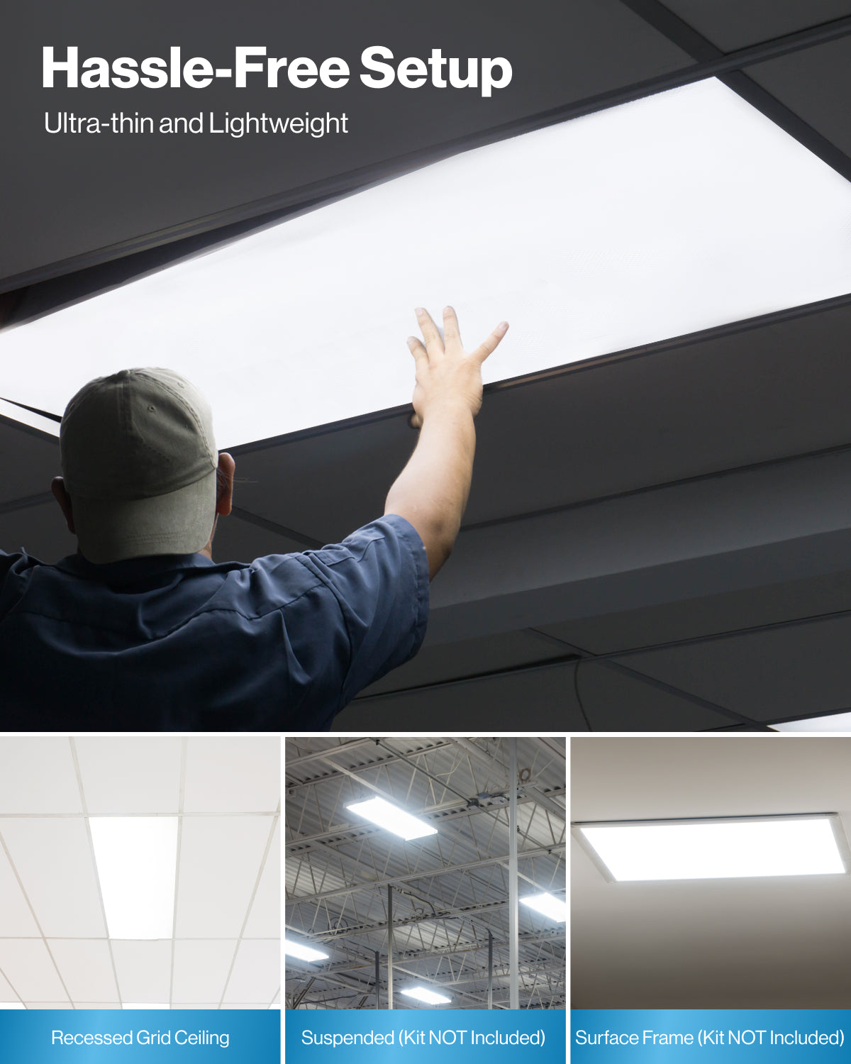 Installation is simple and ideal for T-grid and drywall ceilings.