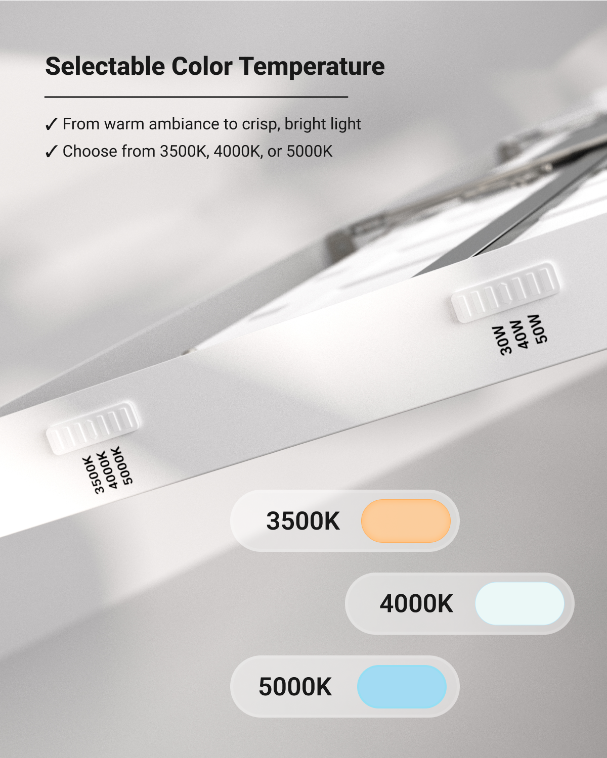 LED Ceiling Panel Light, 50W/40W/30W, 1x4, Selectable CCT, 5700 Lumens