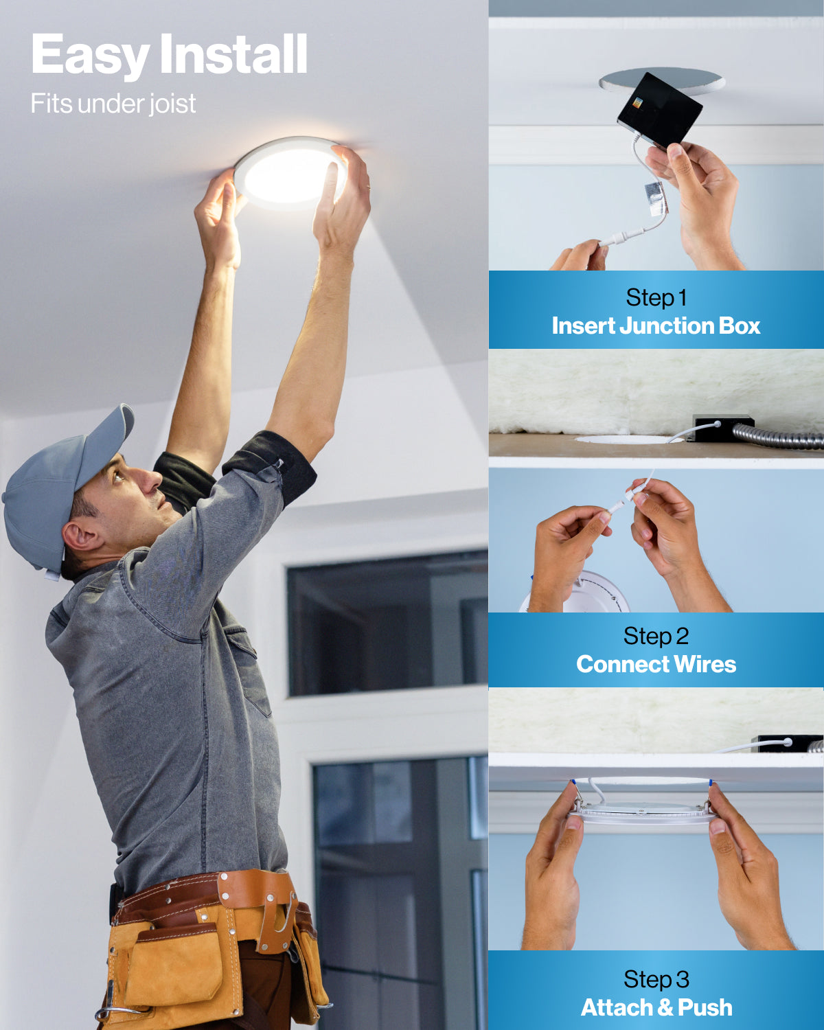 Recessed LED Lighting, 8 Inch, Slim, Wafer Thin, Selectable CCT, 1350 Lumens