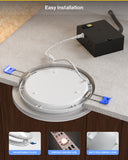 Simply cut a hole in your ceiling to adjust the size, then fold the spring-loaded brackets in while pushing up into the hole.