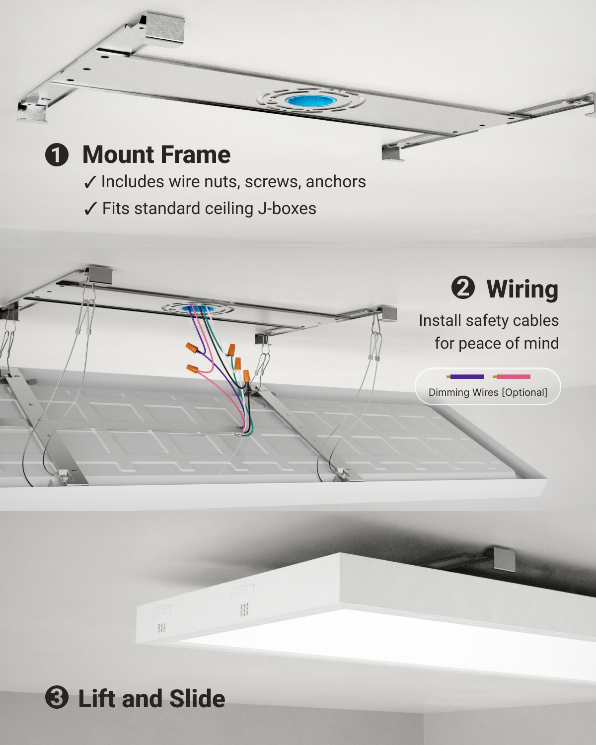 LED Ceiling Panel Light, 50W/40W/30W, 1x4, Selectable CCT, 5700 Lumens