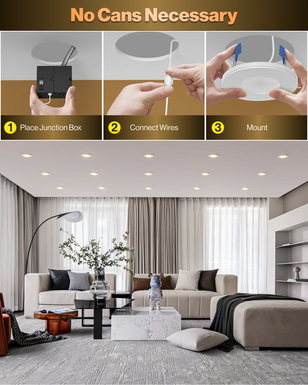 Installation is simple and quick. Fits soffit, double drywall ceilings, and ceiling spaces that are as small as 2".