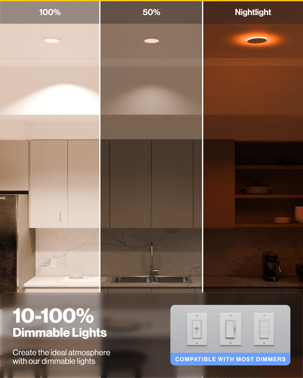 Recessed LED Lighting, 6 Inch, Night Light, Slim, Wafer Thin, Selectable CCT, 1500 Lumens