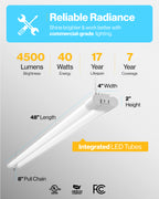 LED Shop Light, 4ft, Utility, Frosted, Plug & Play, 4500 Lumens